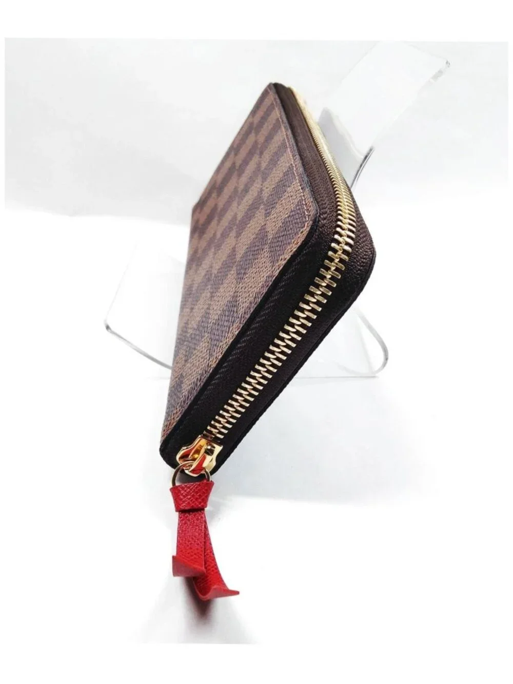 Authentic Louis Vuitton Damier Ebene Zippy Wallet Red Interior